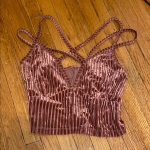 Velvet Strappy Crop Top - Pink